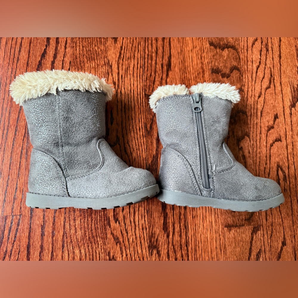 Cat & Jack Gray Glitter and Cream Mid-Calf Winter Girls Boots - Size 7t - Picture 5 of 5